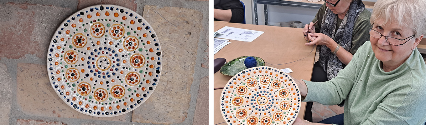 piękny ceramiczny talerz wykonany na warsztatach w zagrodzie
