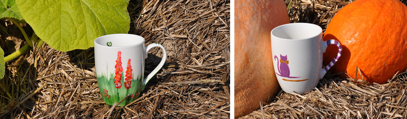 kubki ceramiczne pomalowane według własnego pomysłu